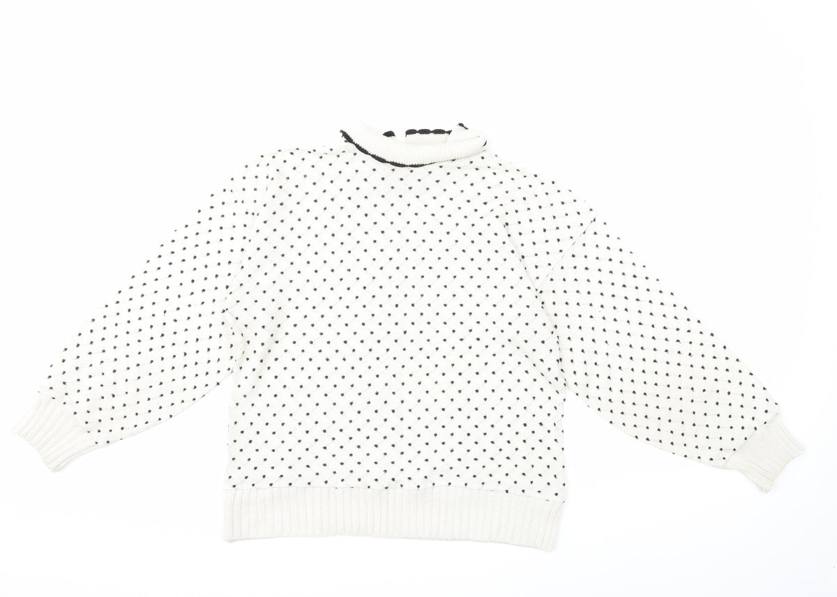 Preworn Womens White Polka Dot Knit Pullover Jumper Size L
