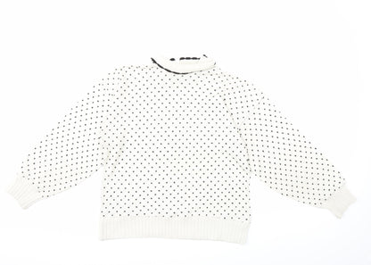 Preworn Womens White Polka Dot Knit Pullover Jumper Size L