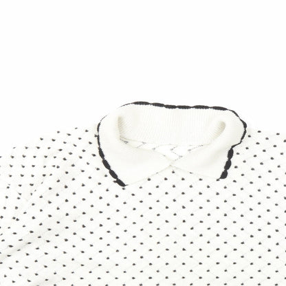 Preworn Womens White Polka Dot Knit Pullover Jumper Size L