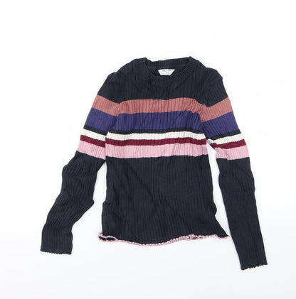 Marks and Spencer Girls Multicoloured Striped Knit Pullover Jumper Size 8-9 Years