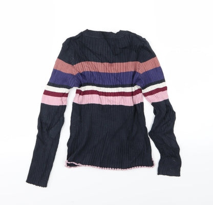 Marks and Spencer Girls Multicoloured Striped Knit Pullover Jumper Size 8-9 Years