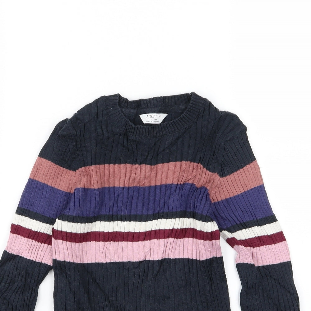Marks and Spencer Girls Multicoloured Striped Knit Pullover Jumper Size 8-9 Years