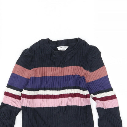 Marks and Spencer Girls Multicoloured Striped Knit Pullover Jumper Size 8-9 Years