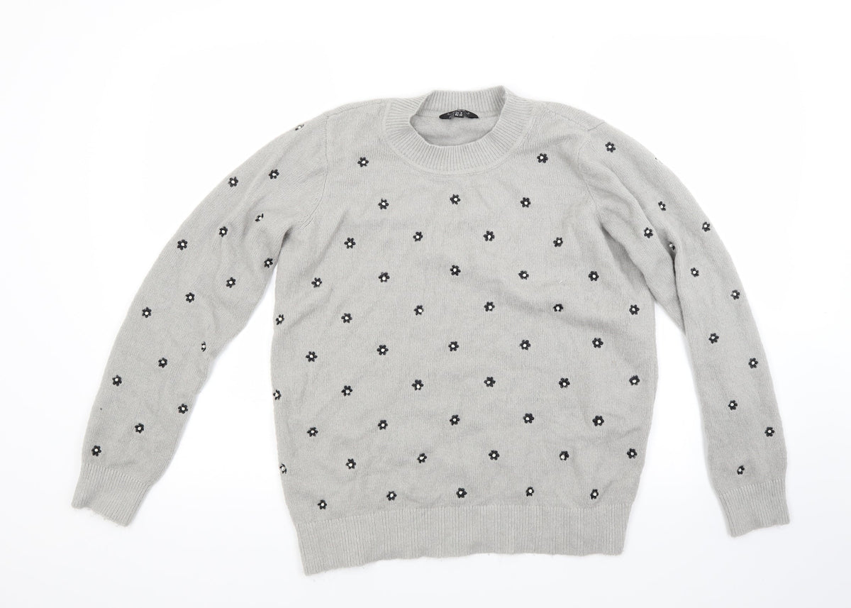 Amara Womens Grey Floral  Pullover Jumper Size 8