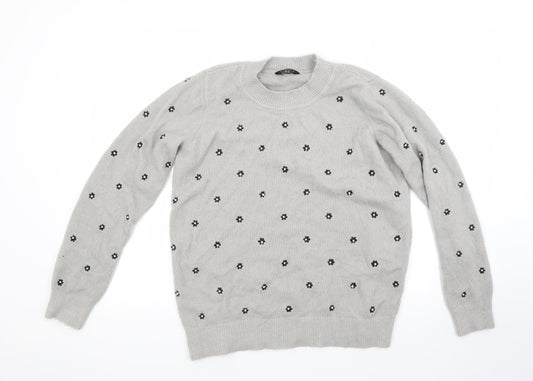 Amara Womens Grey Floral  Pullover Jumper Size 8