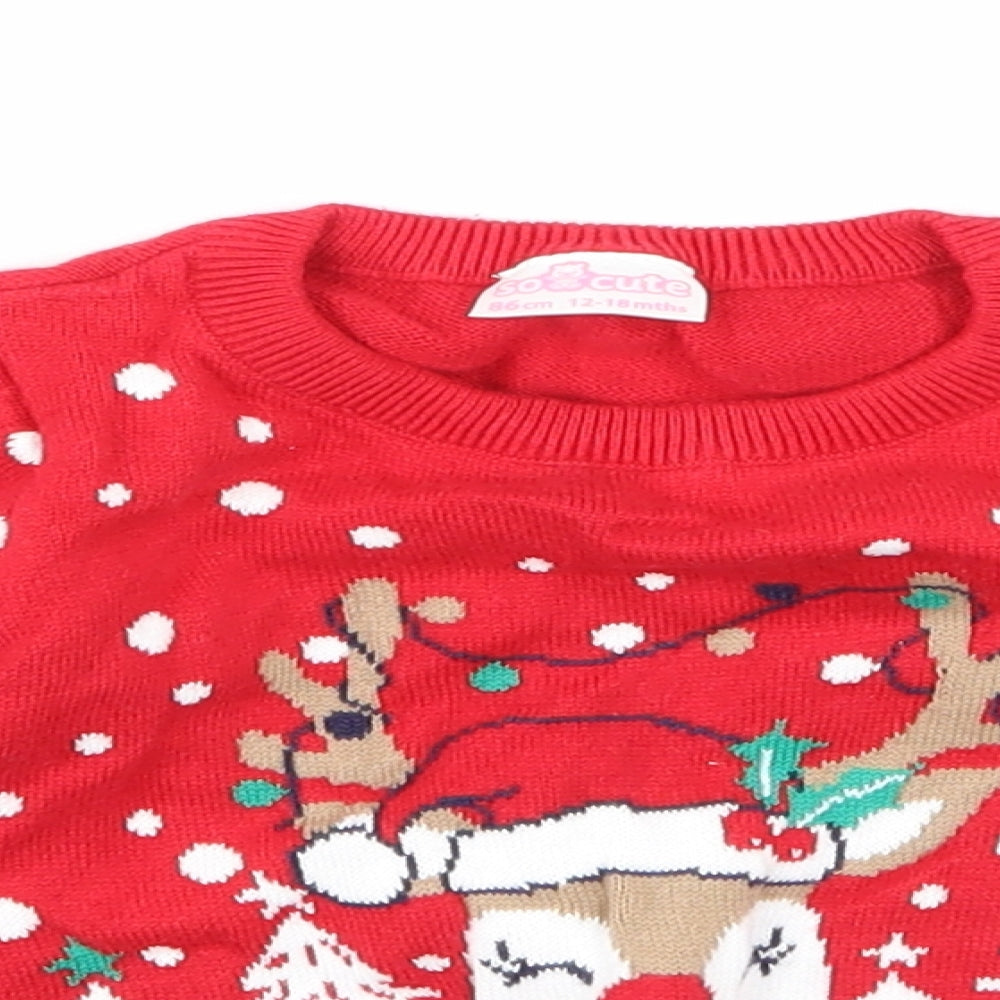 So Cute Girls Red Polka Dot  Pullover Jumper Size 12-18 Months