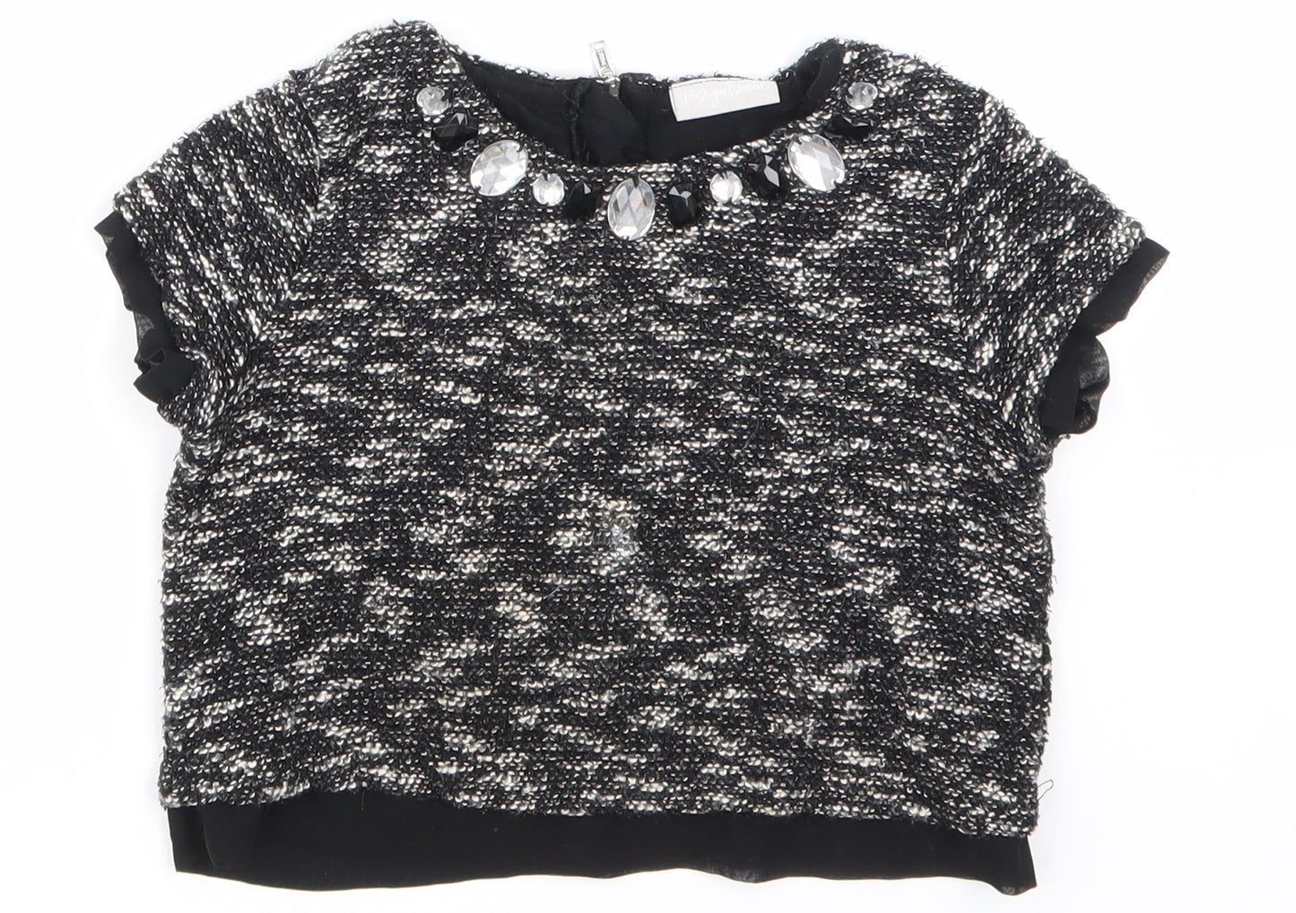 Girlswear Girls Black Colourblock  Cropped T-Shirt Size 6 Years