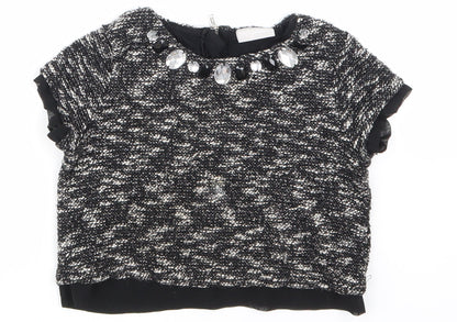 Girlswear Girls Black Colourblock  Cropped T-Shirt Size 6 Years