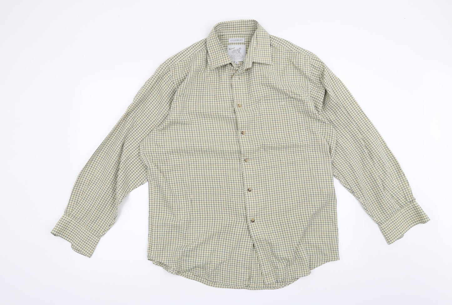 Mens UK Size 16 Preworn Yellow  Button-Up Long Sleeve Casual Shirt