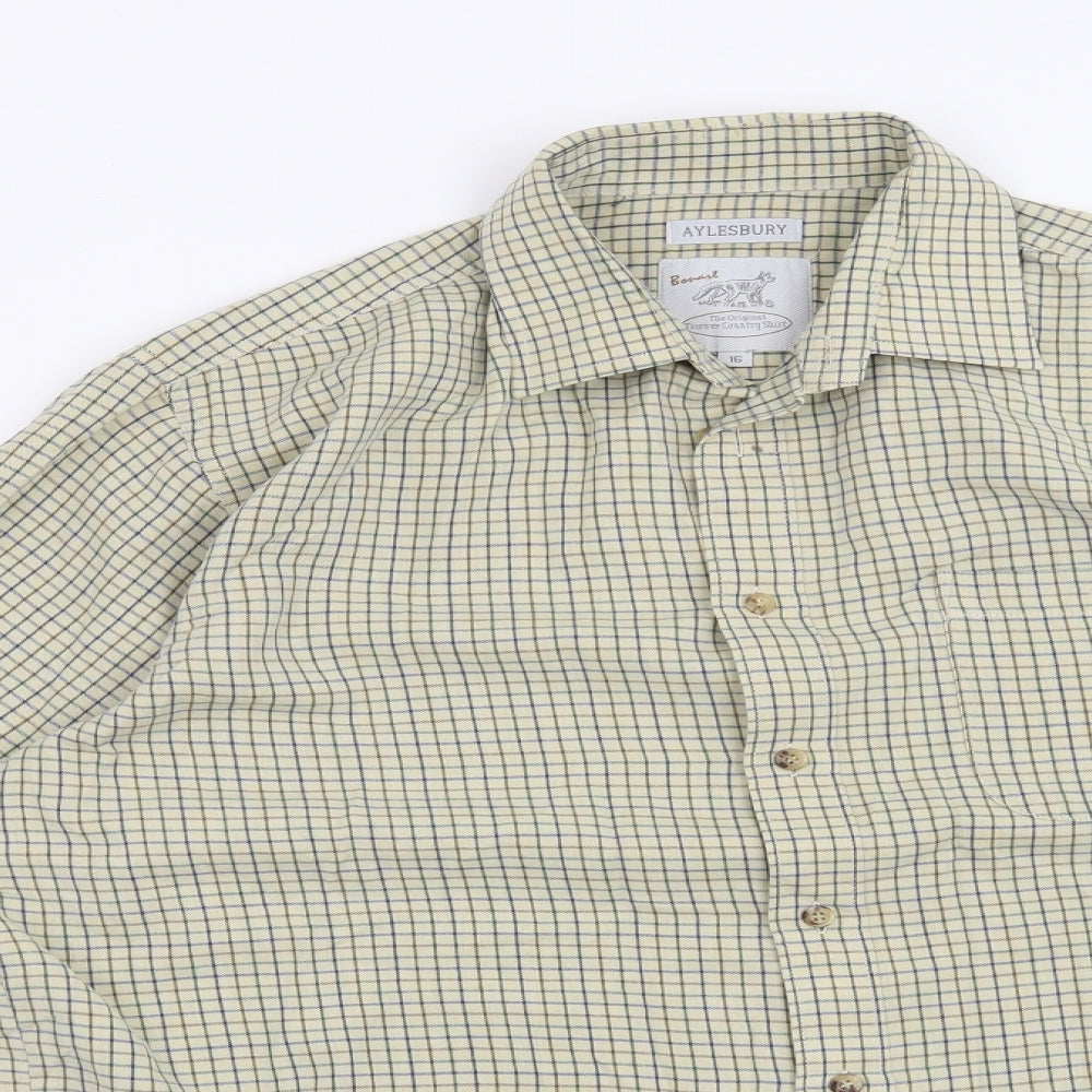 Mens UK Size 16 Preworn Yellow  Button-Up Long Sleeve Casual Shirt