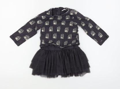Mini Club Baby Blue Geometric  Fit & Flare  Size 12-18 Months  - houses print