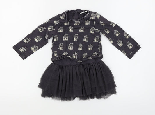Mini Club Baby Blue Geometric  Fit & Flare  Size 12-18 Months  - houses print