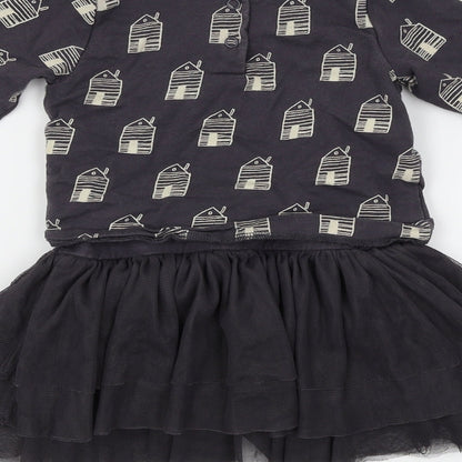 Mini Club Baby Blue Geometric  Fit & Flare  Size 12-18 Months  - houses print