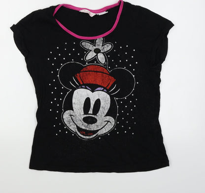Disney Girls Black   Basic T-Shirt Size 12-13 Years  - Mickey mouse