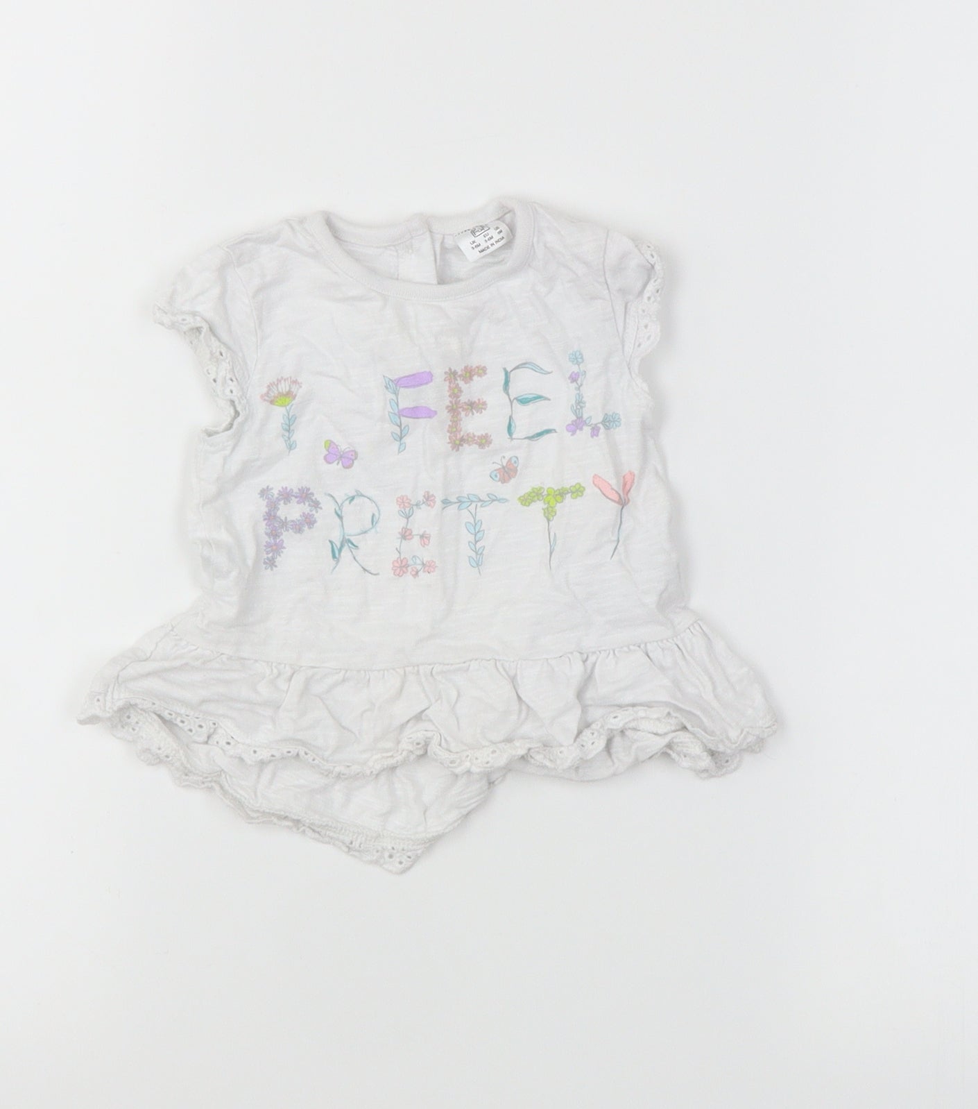 F&F Baby White   A-Line  Size 3-6 Months  - Graphic on front