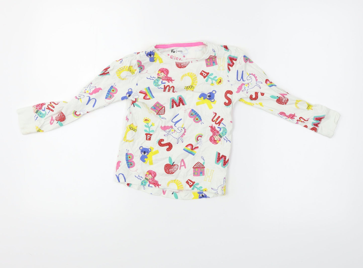 TU Girls White Animal Print  Basic T-Shirt Size 4-5 Years
