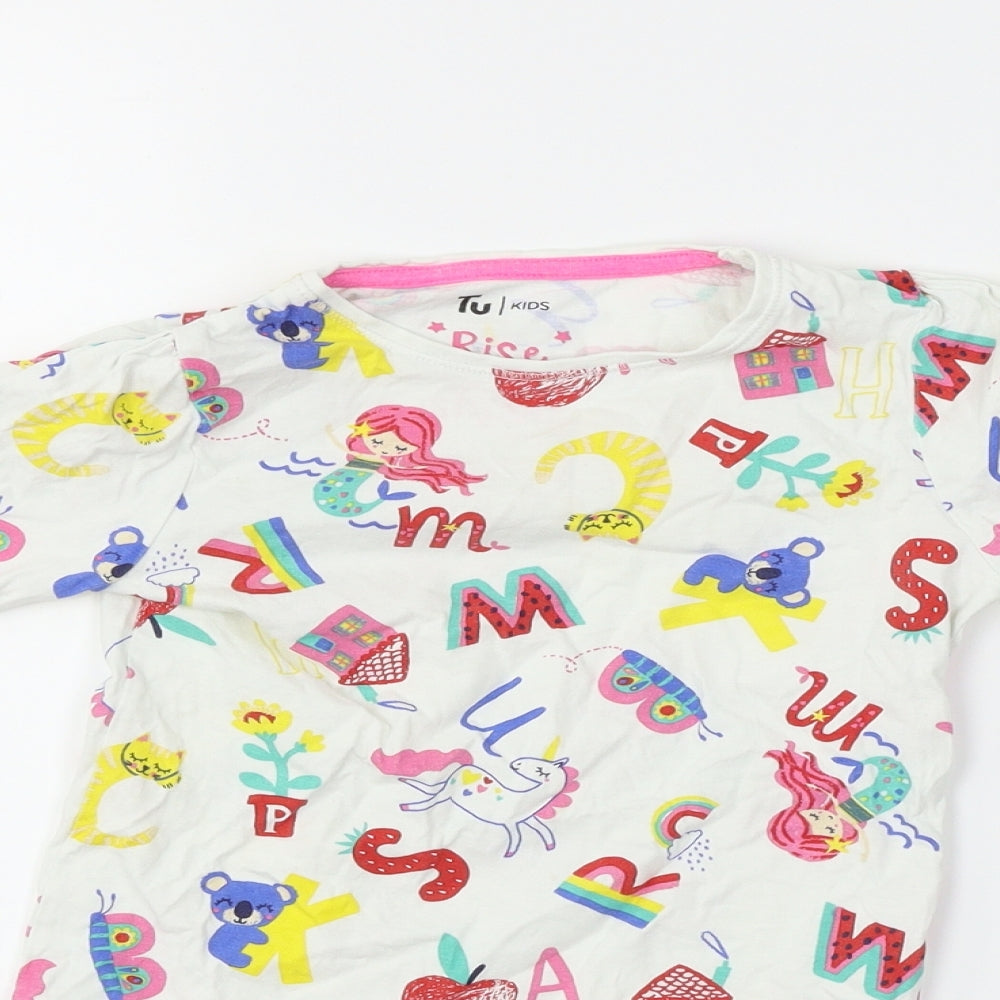 TU Girls White Animal Print  Basic T-Shirt Size 4-5 Years