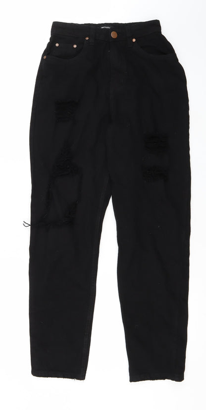 Pretty Little Thing Womens Black  Denim Mom Jeans Size 6 L30 in - Distressed Hems