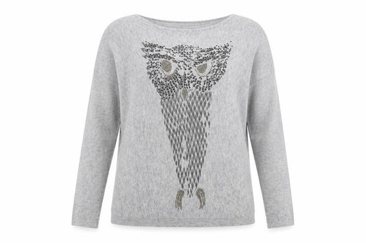 QED London Womens Grey   Pullover Jumper Size S  - Sequined Owl