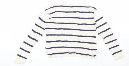 H&M Girls White Striped  Pullover Jumper Size 8-9 Years