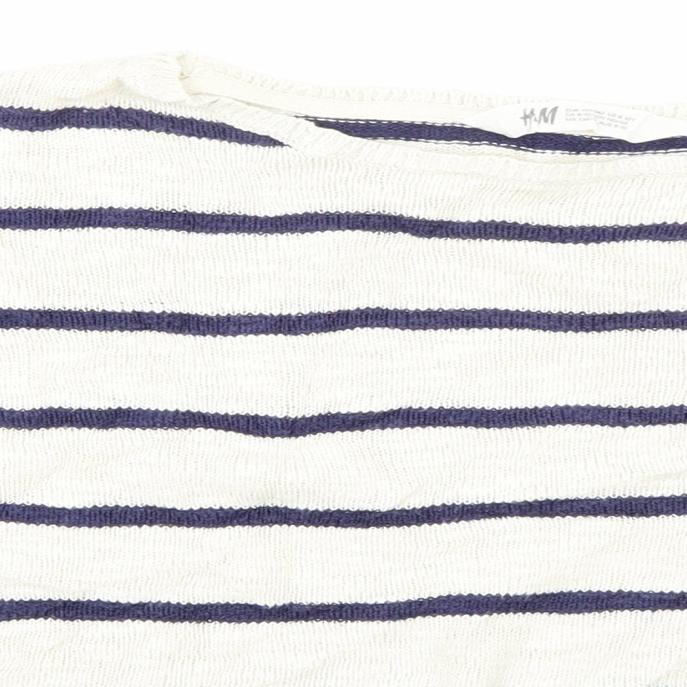 H&M Girls White Striped  Pullover Jumper Size 8-9 Years