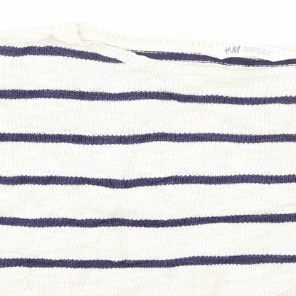 H&M Girls White Striped  Pullover Jumper Size 8-9 Years