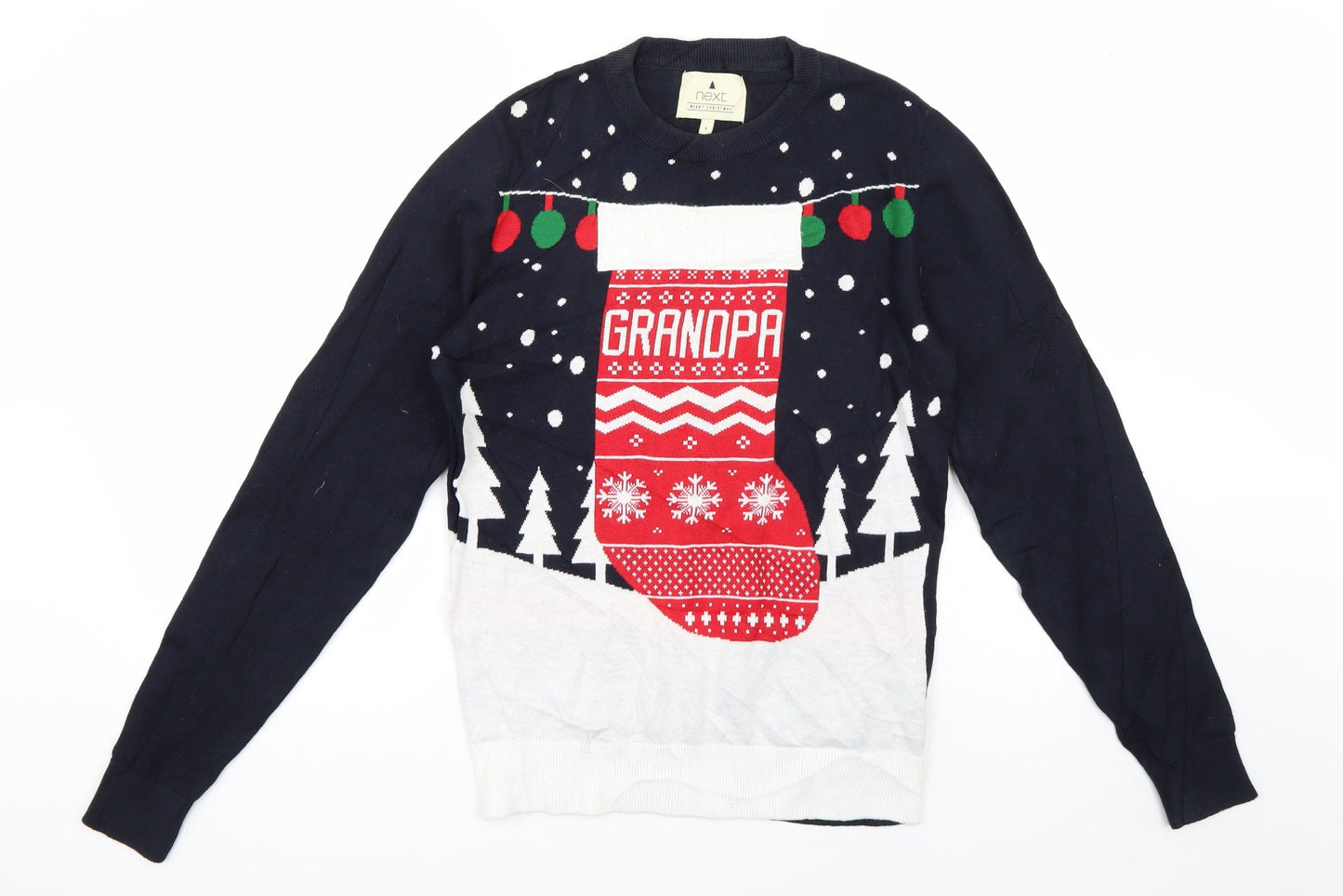 NEXT Mens Blue   Pullover Jumper Size S  - Grandpa Christmas