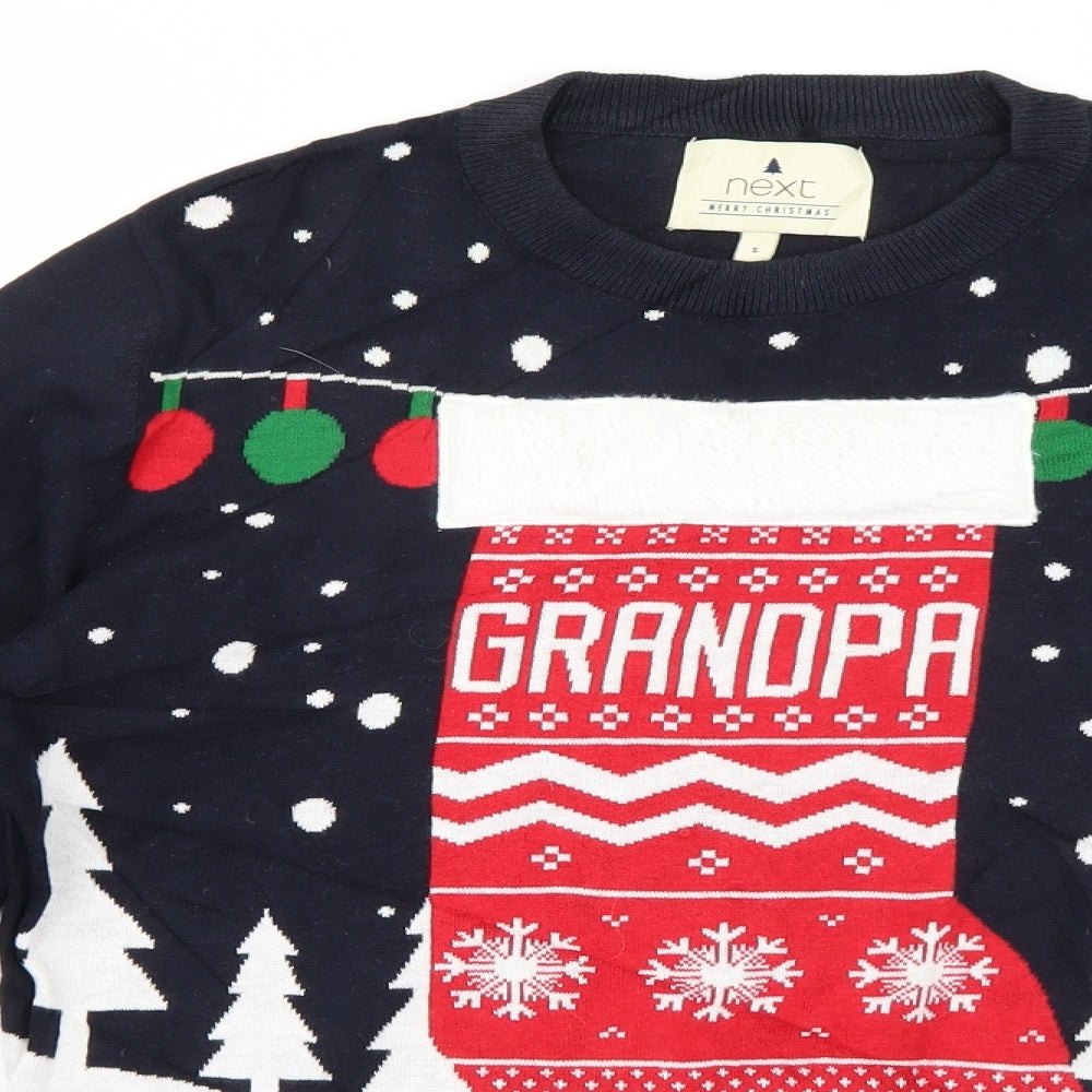 NEXT Mens Blue   Pullover Jumper Size S  - Grandpa Christmas