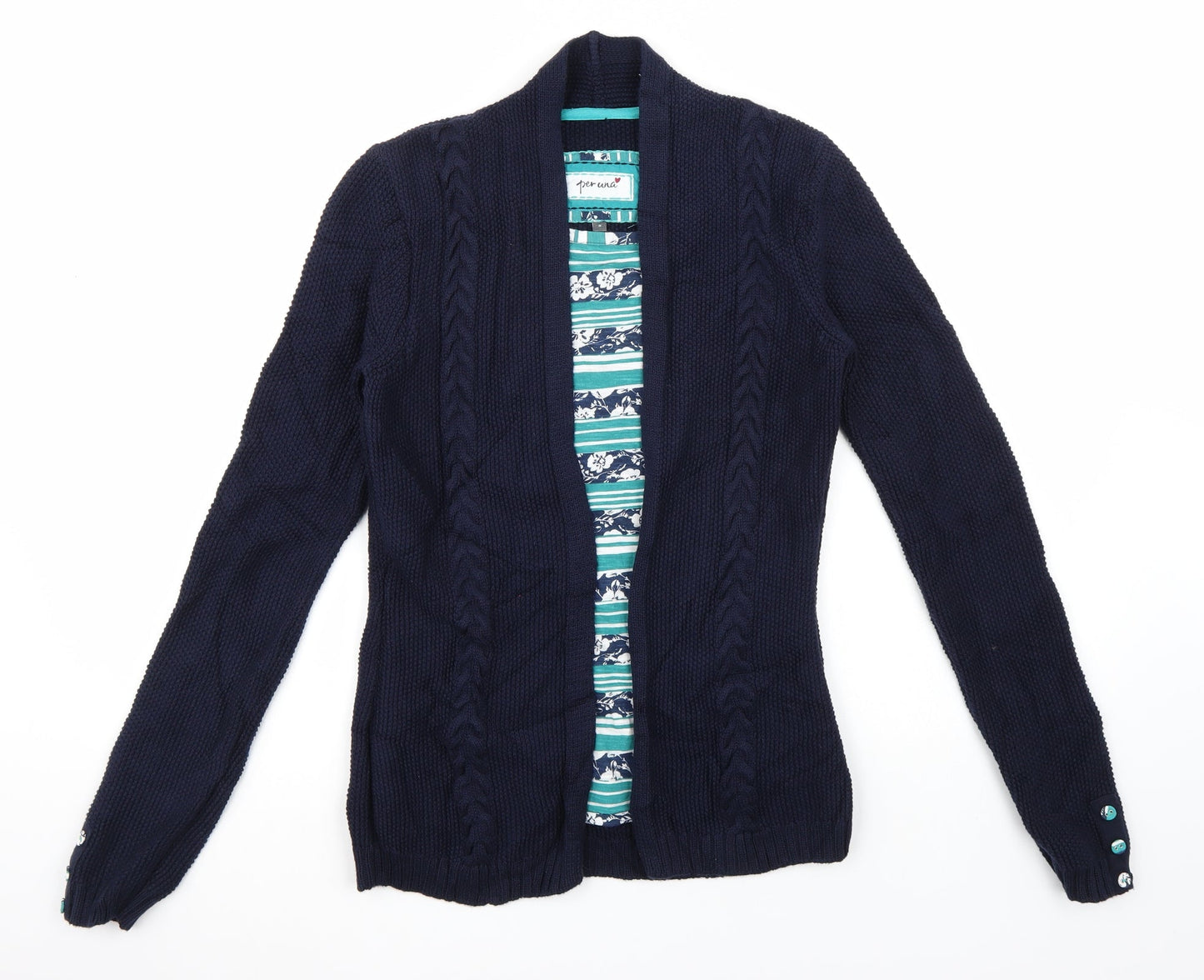Marks and Spencer Womens Blue Striped  Cardigan Jumper Size 8  - Tshirt Underlay