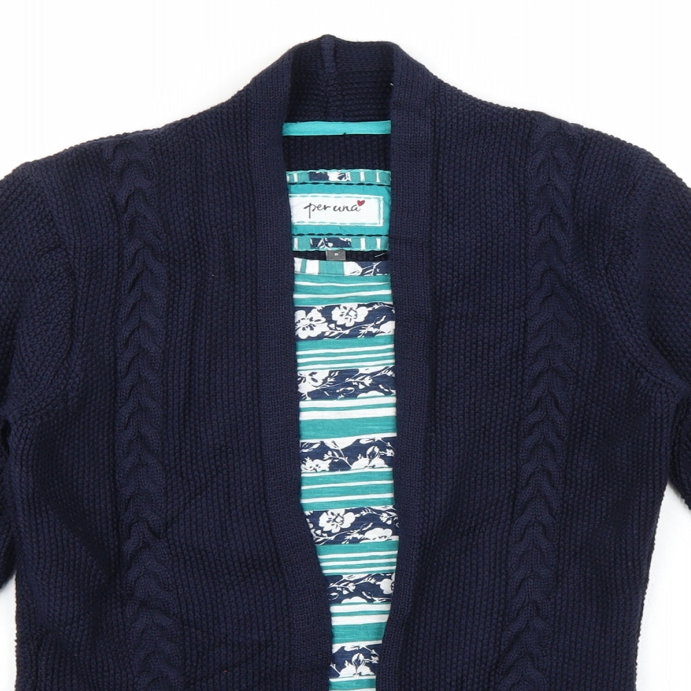 Marks and Spencer Womens Blue Striped  Cardigan Jumper Size 8  - Tshirt Underlay