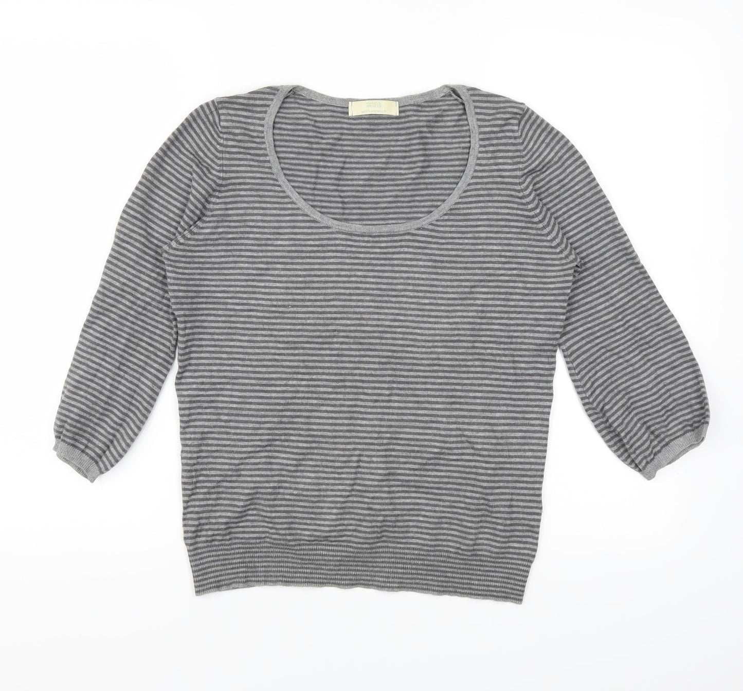 Marks and Spencer Womens Grey Striped  Henley Jumper Size 12