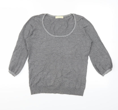Marks and Spencer Womens Grey Striped  Henley Jumper Size 12