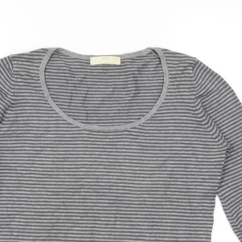 Marks and Spencer Womens Grey Striped  Henley Jumper Size 12
