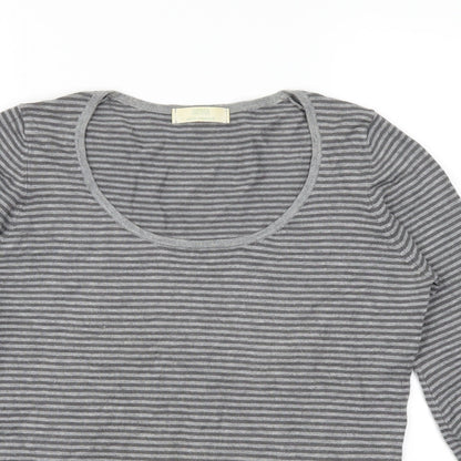 Marks and Spencer Womens Grey Striped  Henley Jumper Size 12