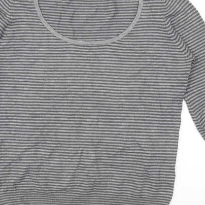 Marks and Spencer Womens Grey Striped  Henley Jumper Size 12