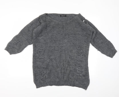 CAMEO ROSE Womens Grey   Henley Jumper Size M  - Distressed