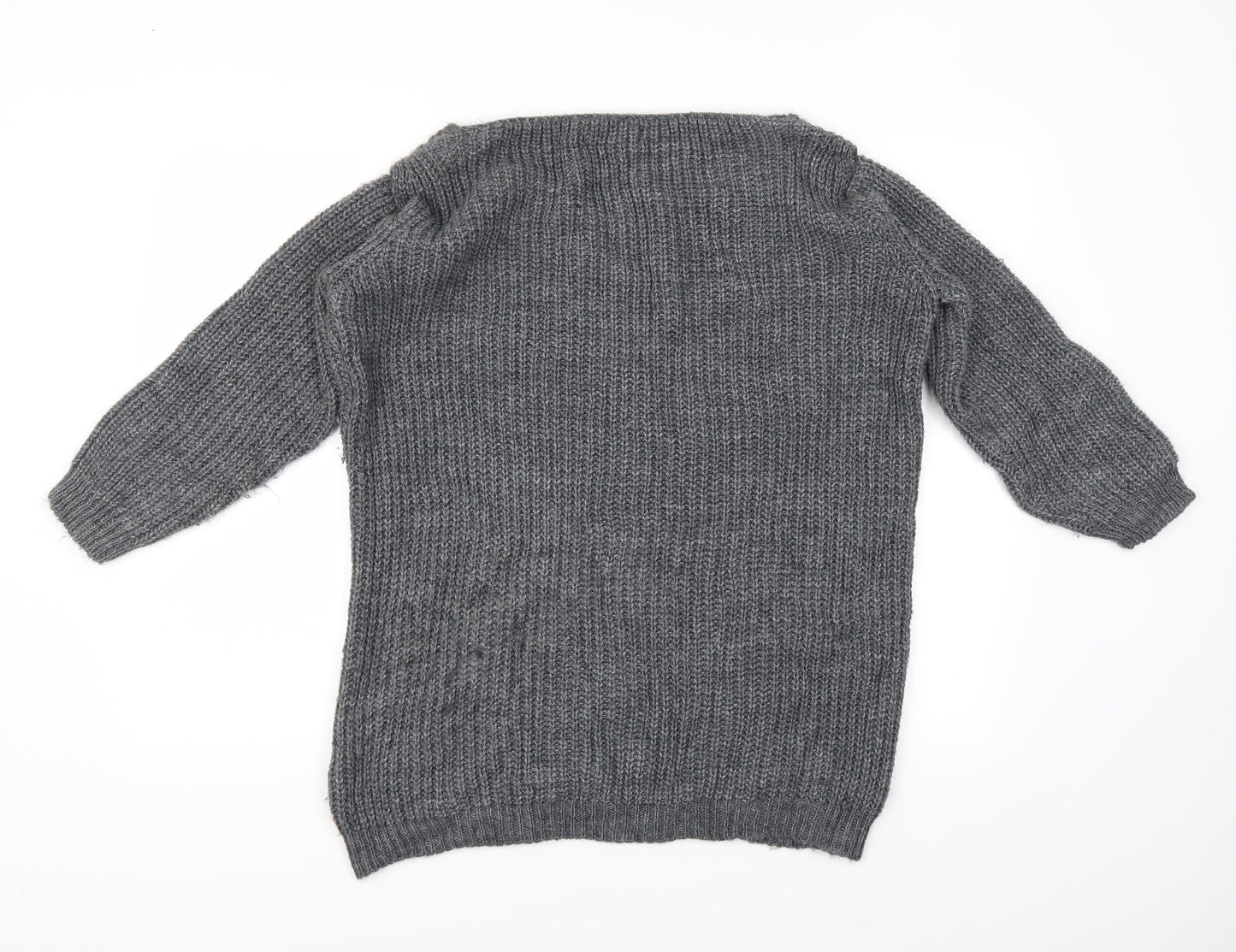 CAMEO ROSE Womens Grey   Henley Jumper Size M  - Distressed