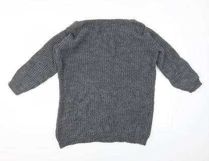 CAMEO ROSE Womens Grey   Henley Jumper Size M  - Distressed