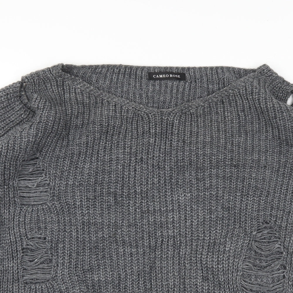 CAMEO ROSE Womens Grey   Henley Jumper Size M  - Distressed