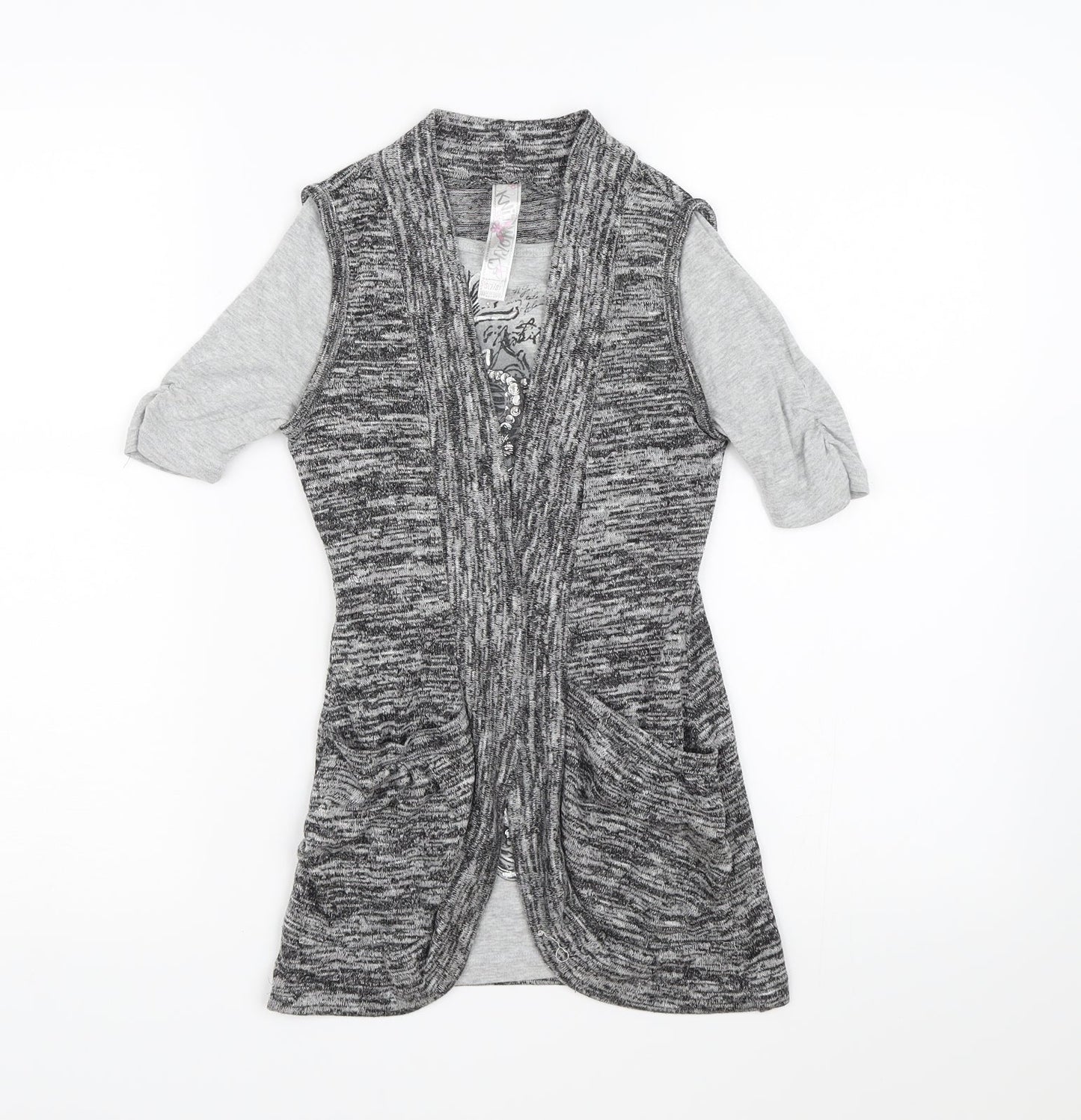 Knitworks Girls Grey  Knit Pullover T-Shirt Size 7-8 Years