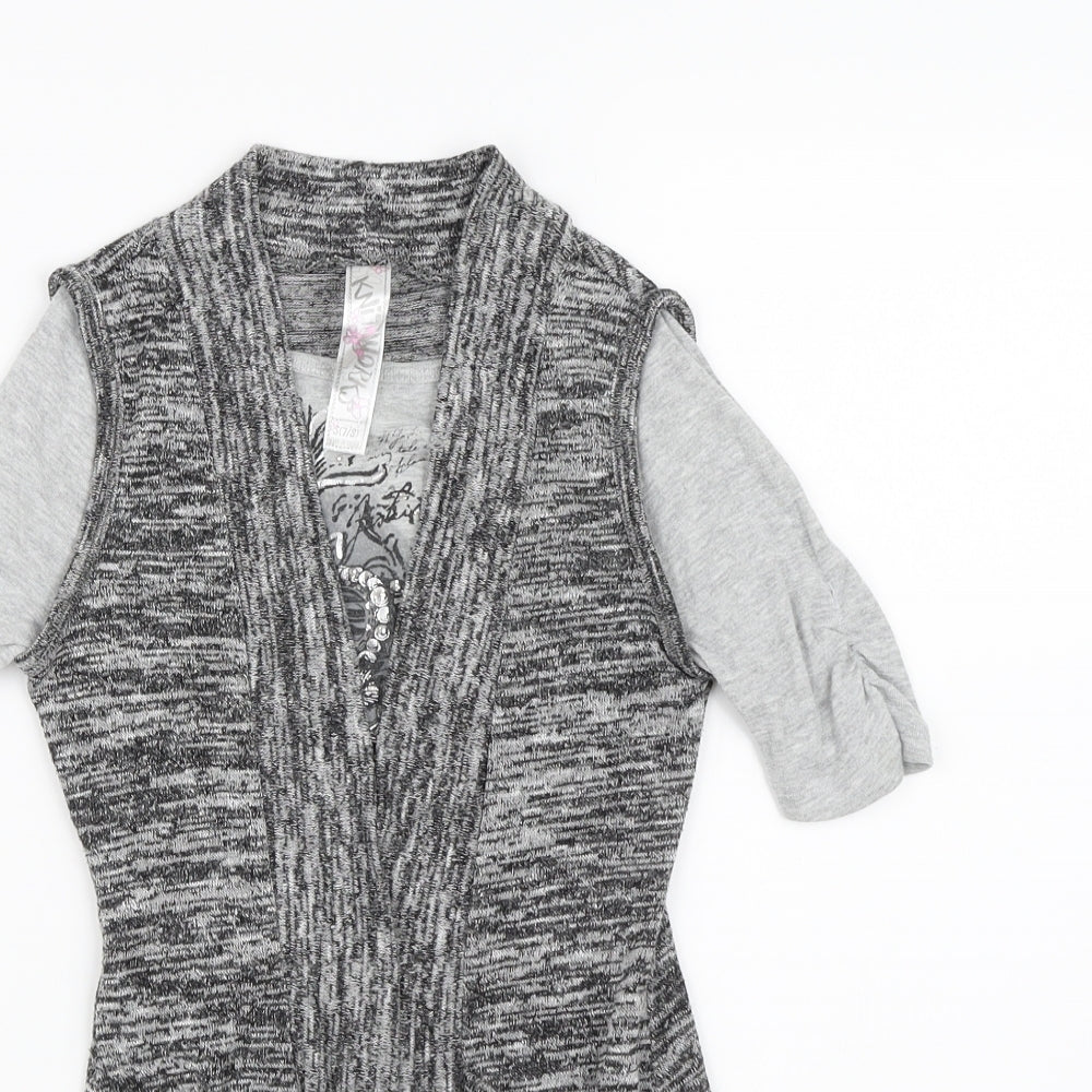 Knitworks Girls Grey  Knit Pullover T-Shirt Size 7-8 Years