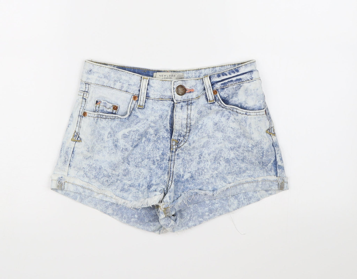 New Look Womens Blue  Denim Hot Pants Shorts Size 8 - Acid Wash