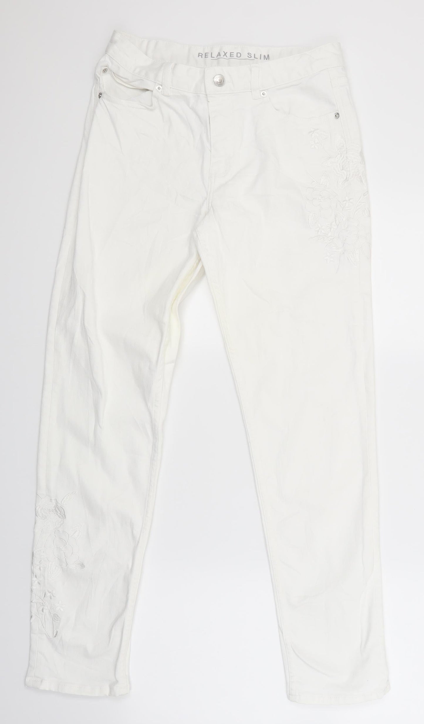 Womens UK Size 10 Marks and Spencer Slim Fit Straight White Jeans