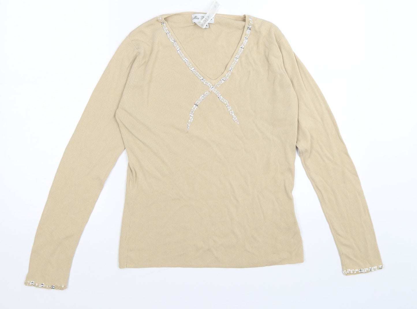 miss papillon Womens Beige Striped Knit Pullover Jumper Size L