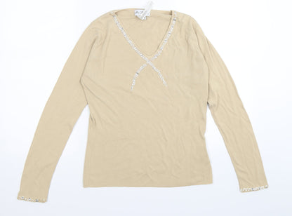 miss papillon Womens Beige Striped Knit Pullover Jumper Size L