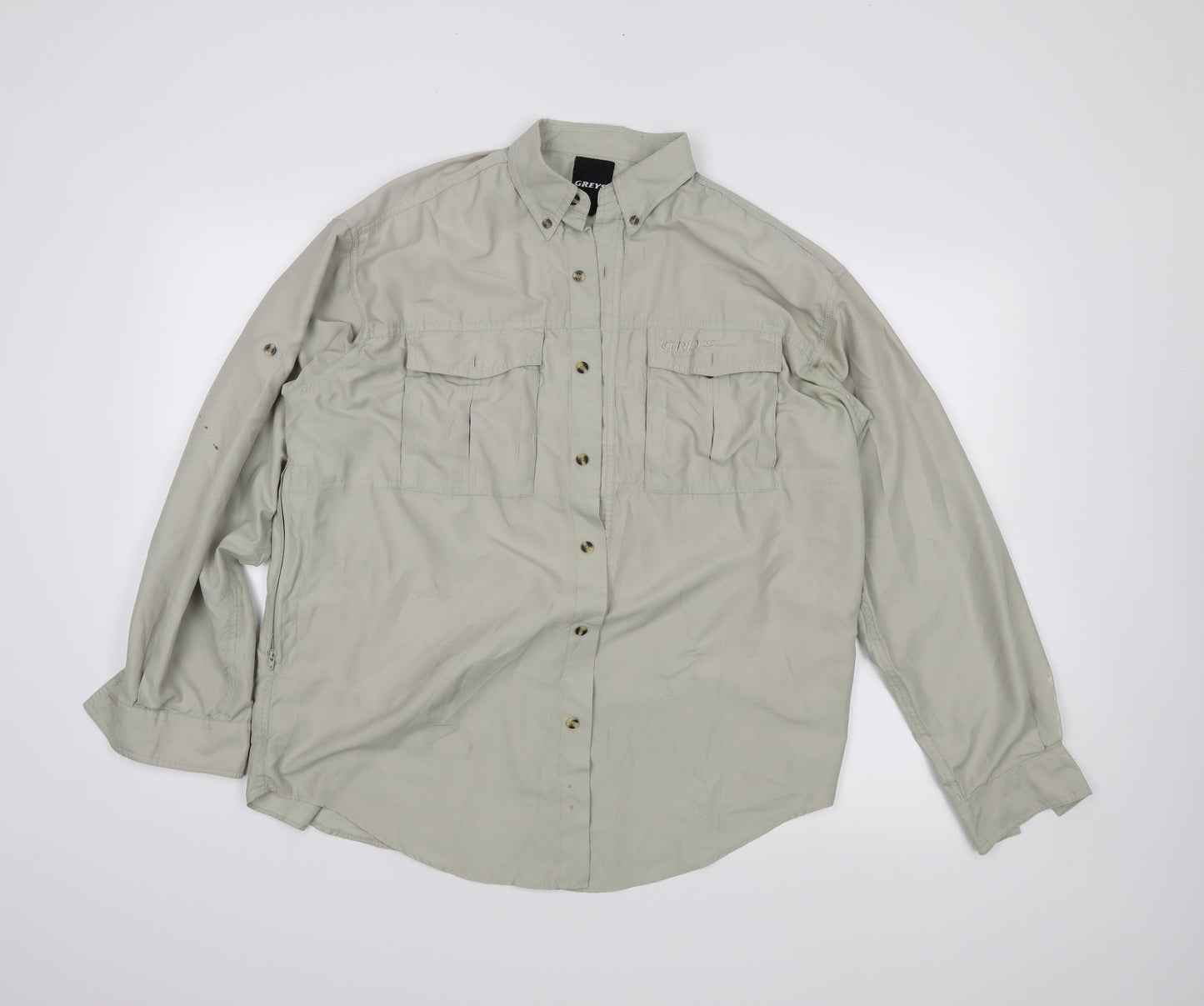 Mens UK Size M Greys Beige  Button-Up Long Sleeve Casual Shirt