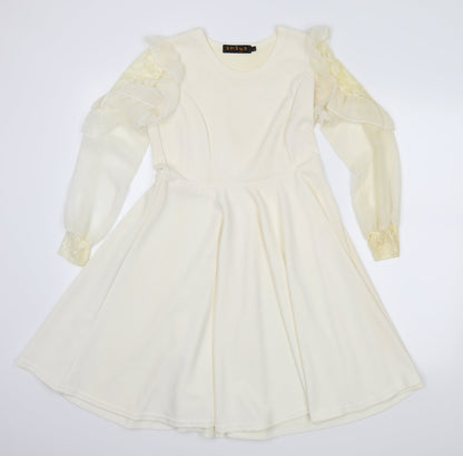 amaya Womens Ivory   Skater Dress  Size L