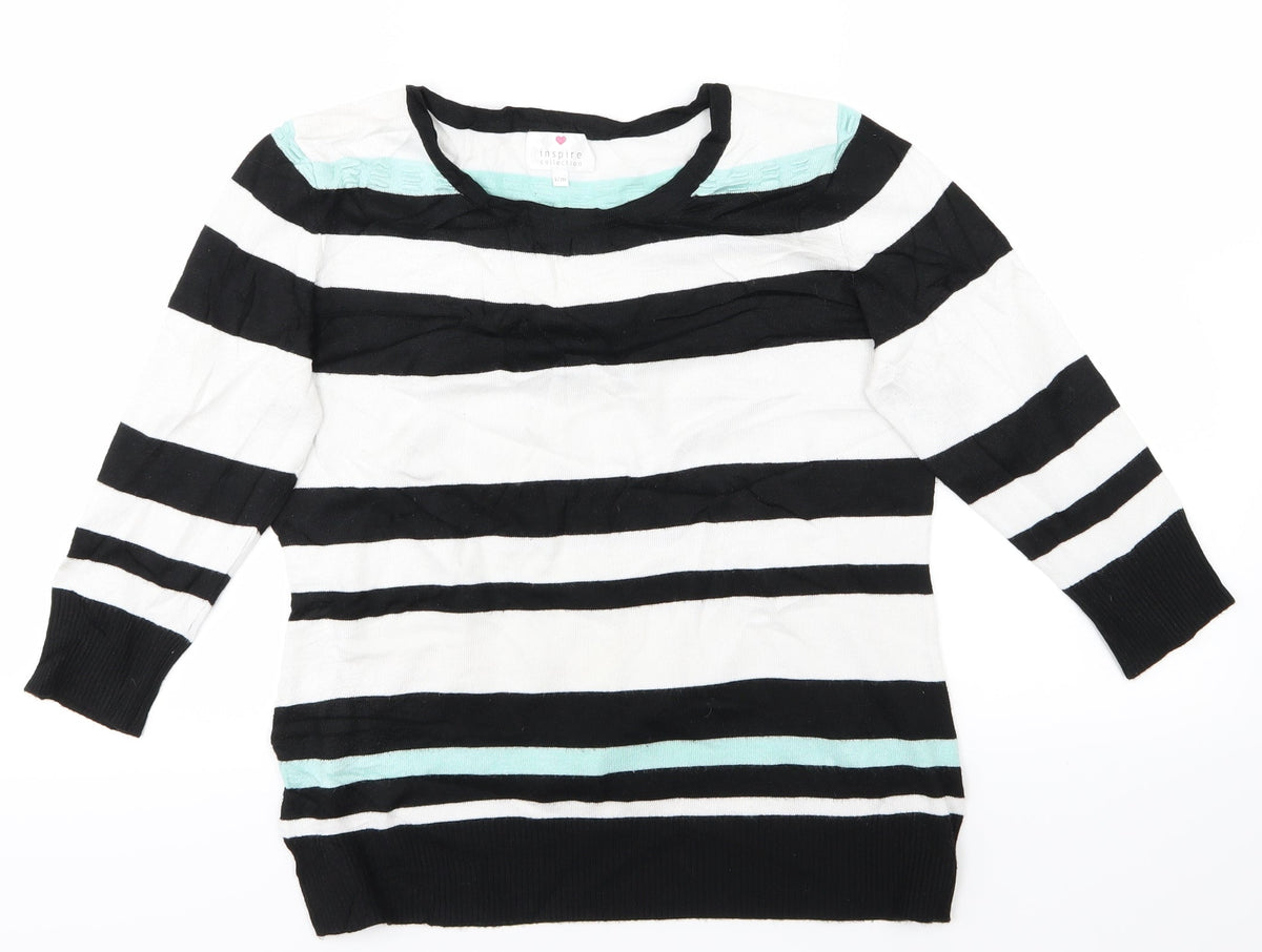 Inspire Collection Womens Black Striped  Pullover Jumper Size S