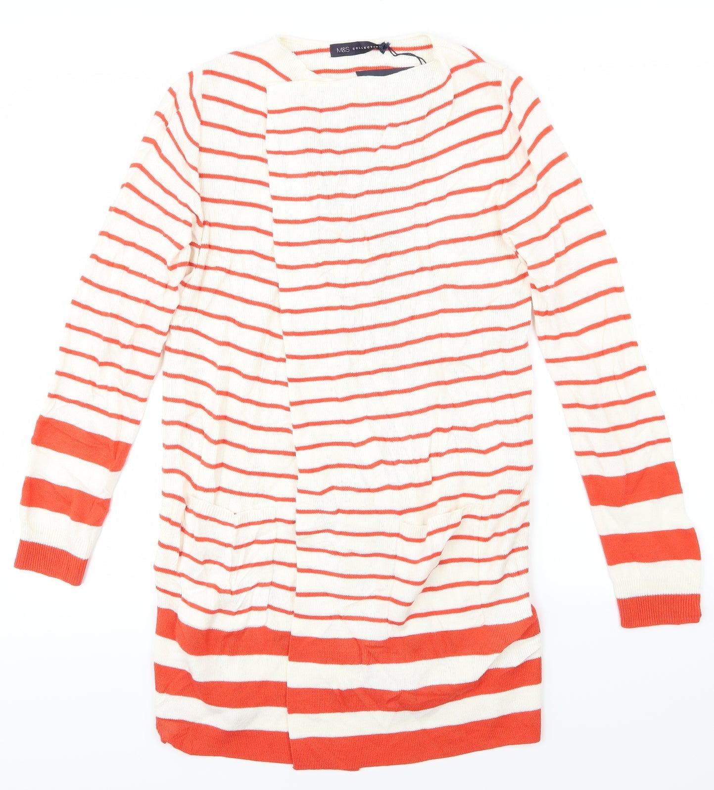 M&S Womens Red Striped  Cardigan Jumper Size S