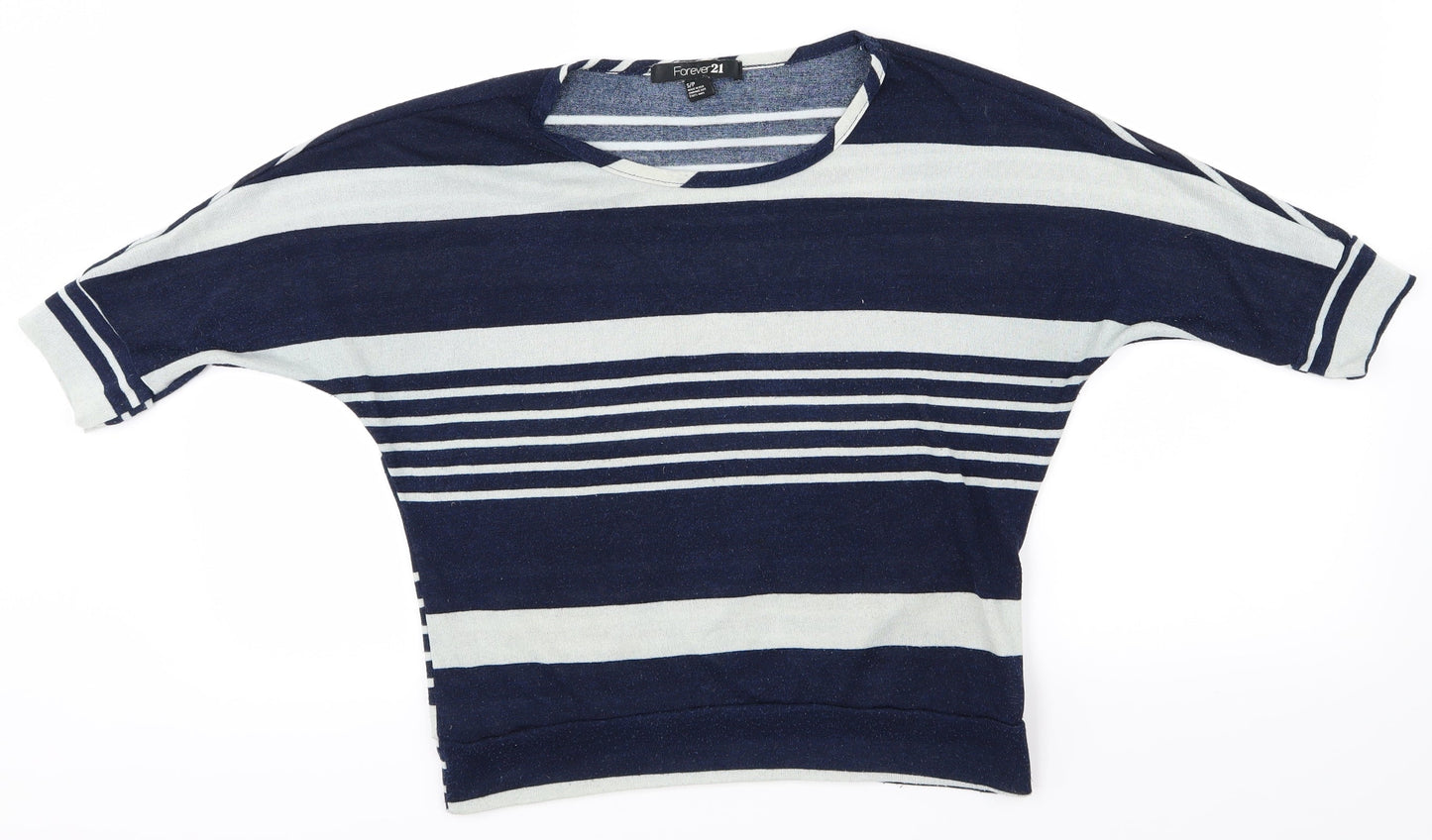 FOREVER 21 Womens Blue Striped  Basic T-Shirt Size S